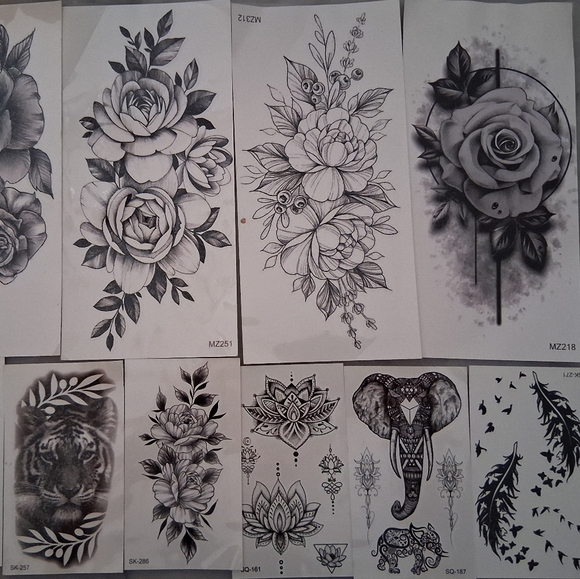 Amazon Temporary Tattoo Sheets - Black and White Designs - Picture 1 of 3